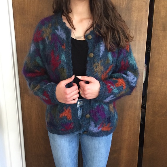 Sweaters - Vintage 90s Multicolored Fuzzy Sweater